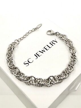 Silver Rope Chain Braided Bracelet Platinum Plated Dainty Waterproof Jewelry
